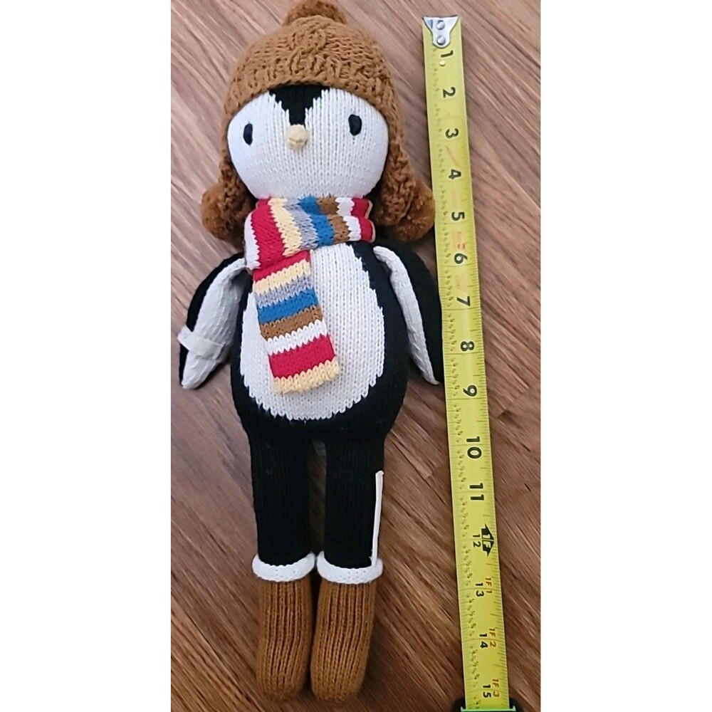 Cuddle + Kind Everest Penguin 15" Plush Knitted  Scarf Hat Handmade Made In Peru